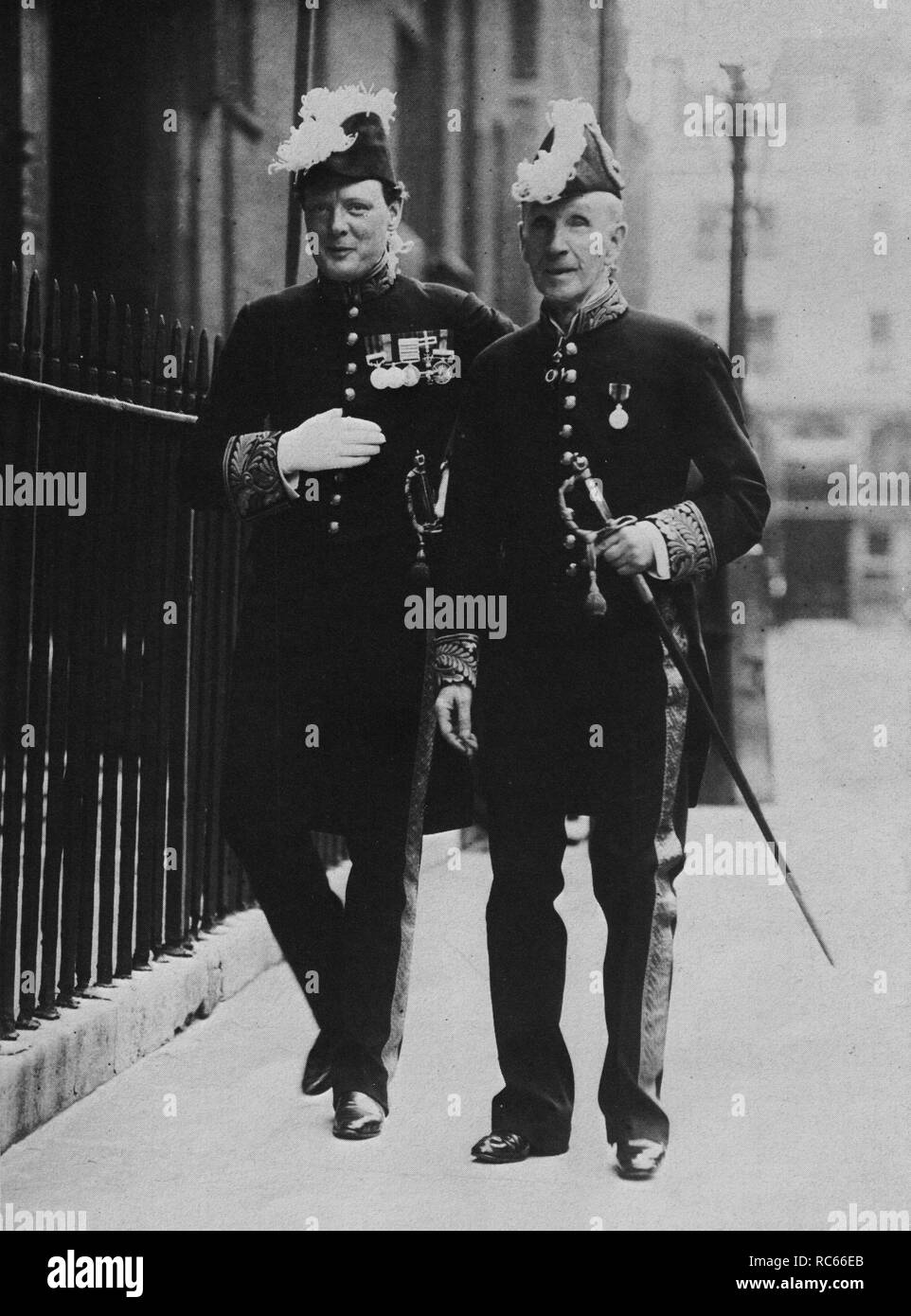 Winston Churchill  as Privy Counsellor with John Morley on their way to St  James's Palace. July 1908 Stock Photo