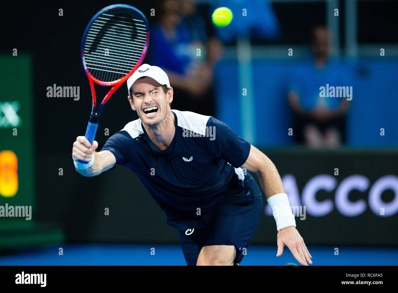 Melbourne, Australia. 14th Jan, 2019. Andy Murray from Great Britain in action during his1st round match at the 2019 Australian Open Grand Slam tennis tournament in Melbourne, Australia. Frank Molter/Alamy Live news Stock Photo