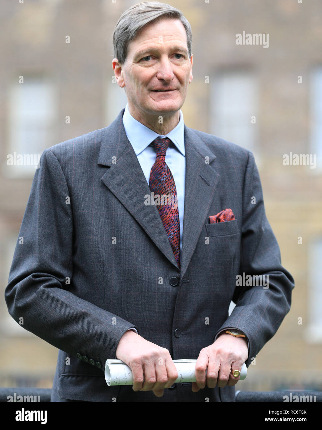 Westminster, London, UK. 14th Jan, 2019. Dominic Grieve, QC, Conservative Party MP for Beaconsfield, on College Green, Westminster. Amendments proposed by Grieve aimed at ensuring greater scrutiny of the government's proposed arrangement to leave the EU were recently voted through in Parliament, inflicting a defeat on government on several points. Credit: Imageplotter News and Sports/Alamy Live News Stock Photo