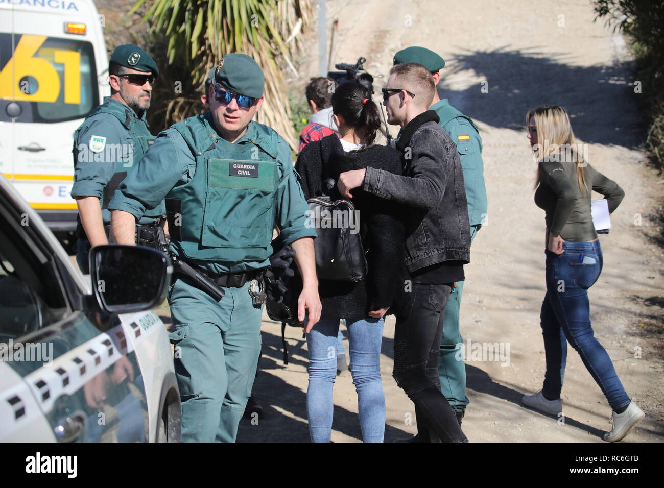 January 14, 2019 - 14 january 2019 ( Totalan, Malaga, Andalucia) They continue the tasks to locate the child who rushed to take the sweets in a blind hole They begin to remove a ground plug that blocks the way to the rescue of Yulen, caught from two in the afternoon on Sunday The rescue team has lowered a camera to 80 meters, finding the sweets and a glass of the smaller (Credit Image: © Lorenzo CarneroZUMA Wire) Stock Photo