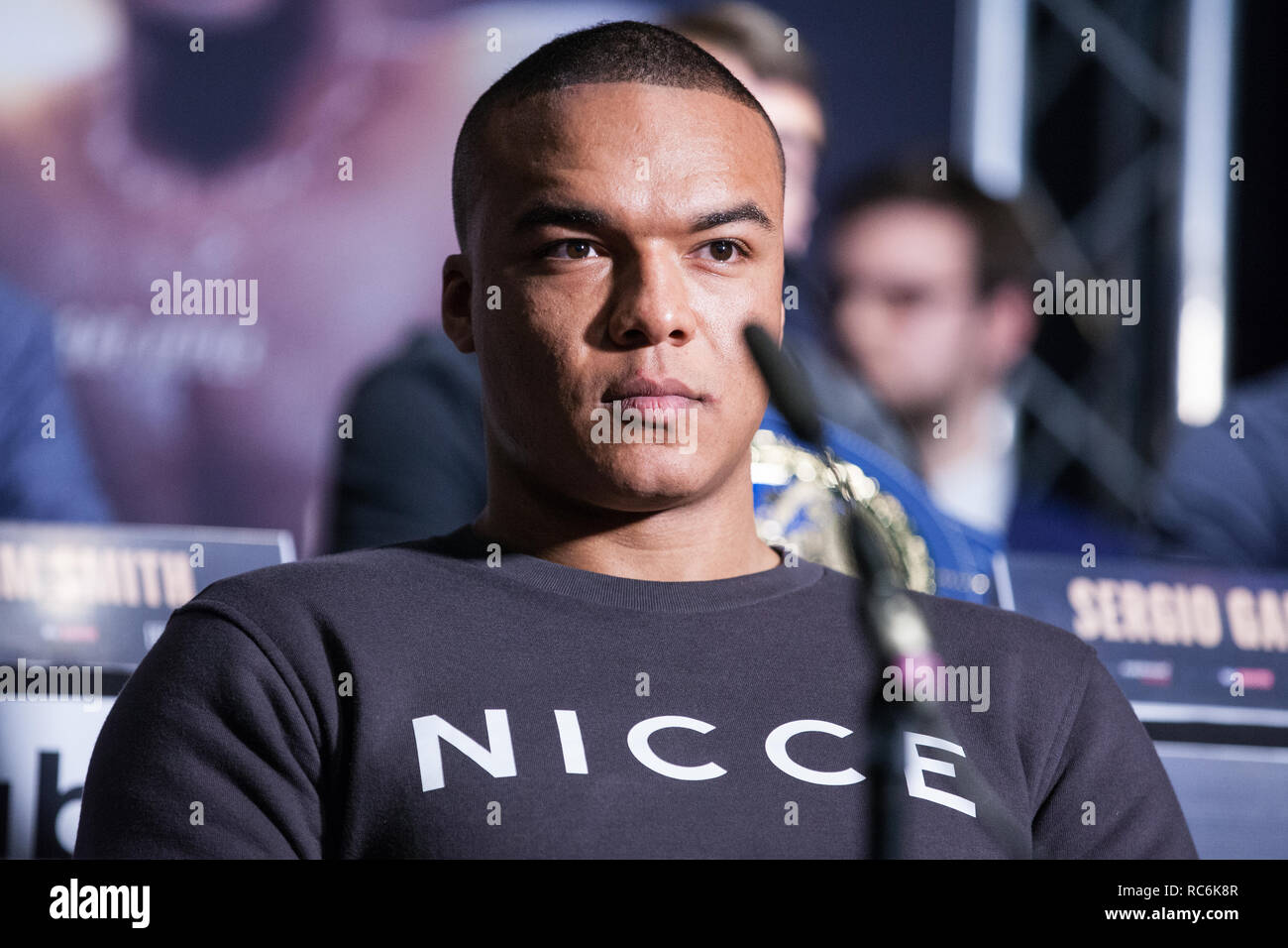 London, UK. 14th January, 2019. Ipswich heavyweight prospect Fabio Wardley appears at the press conference for a Matchroom Boxing card at the 02 on 2nd February headed by a European Super-Welterweight Championship fight between Sergio Garcia and Ted Cheeseman. Credit: Mark Kerrison/Alamy Live News Stock Photo