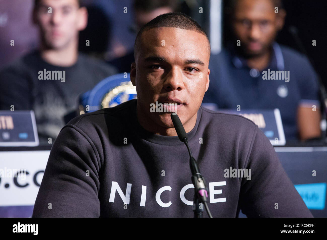 London, UK. 14th January, 2019. Ipswich heavyweight prospect Fabio Wardley appears at the press conference for a Matchroom Boxing card at the 02 on 2nd February headed by a European Super-Welterweight Championship fight between Sergio Garcia and Ted Cheeseman. Credit: Mark Kerrison/Alamy Live News  Stock Photo