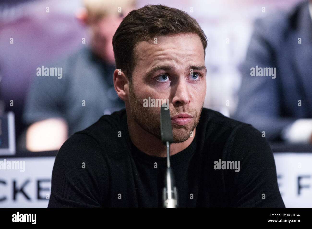 London, UK. 14th January, 2019. Silver Middleweight Felix Cash speaks at the press conference for a Matchroom Boxing card at the 02 on 2nd February where he will fight Rasheed Abolaji for the vacant Commonwealth Middleweight Championship. Credit: Mark Kerrison/Alamy Live News Stock Photo