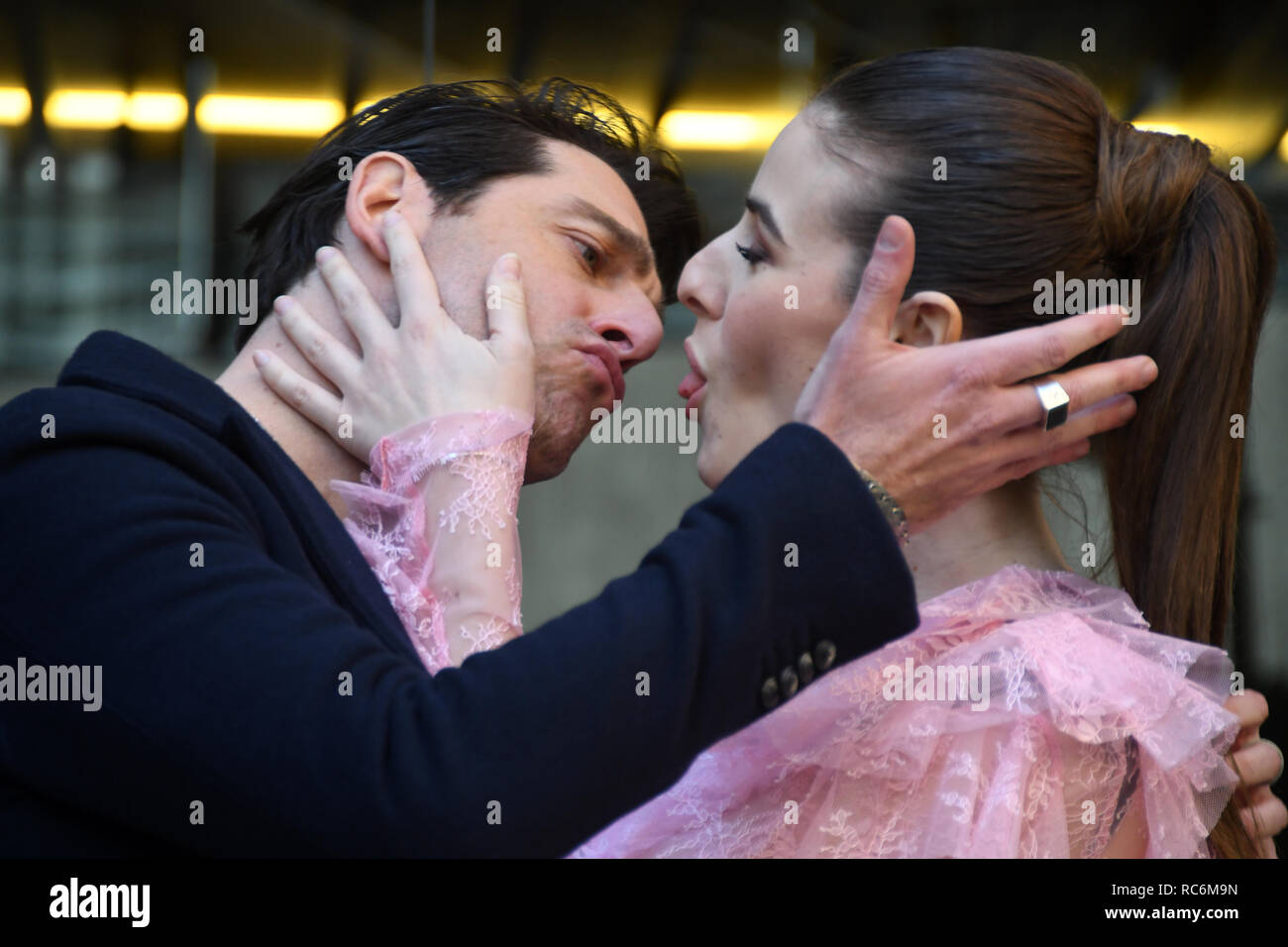Rome, Italy. 14th January, 2019. Hotel Le Mèridienne Visconti - presentation film L'AGENZIA DEI BUGIARDI Giampaolo Morelli and Diana Del Bufalo Credit: Giuseppe Andidero Credit: Giuseppe Andidero/Alamy Live News Stock Photo