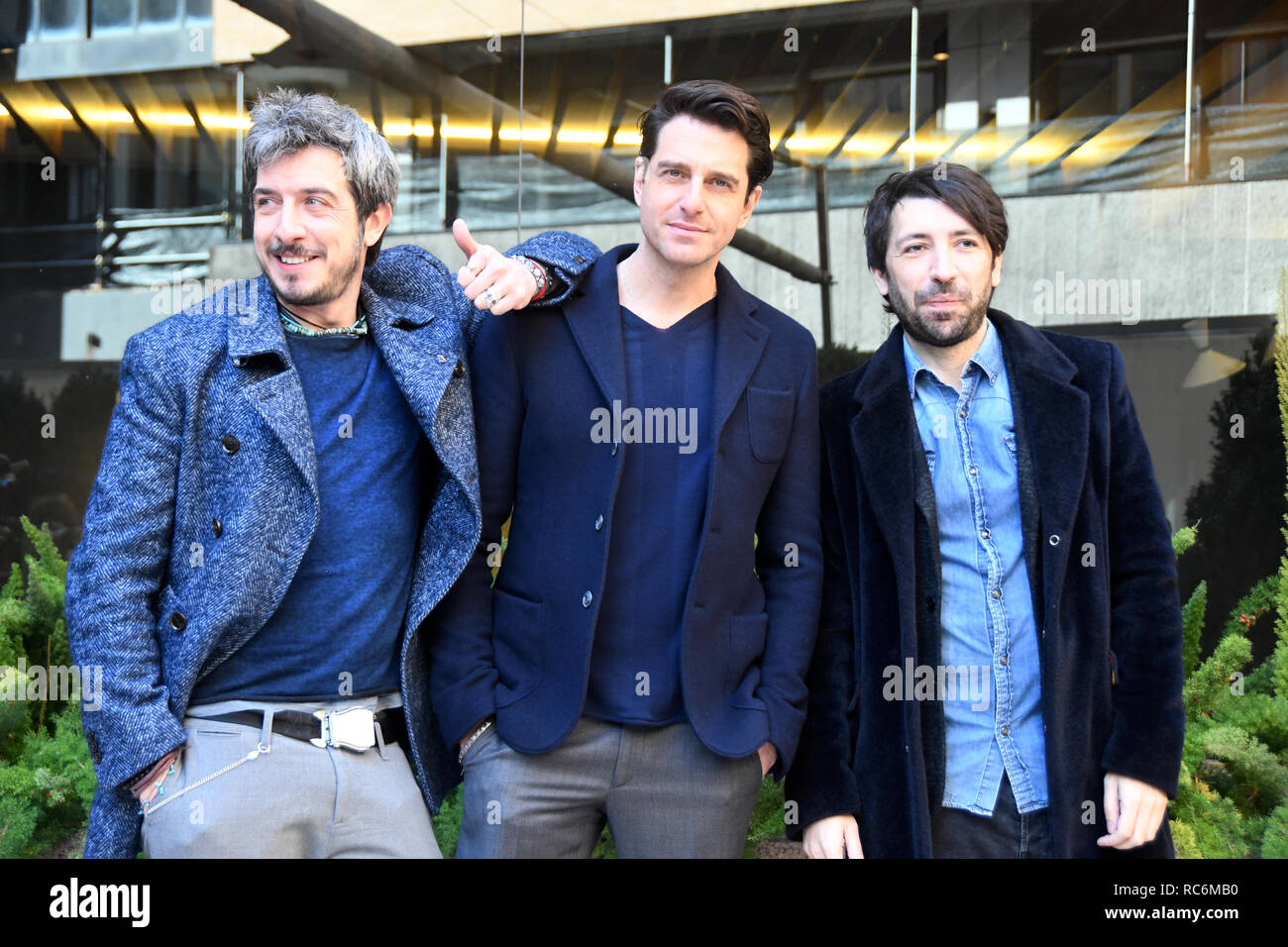 Rome, Italy. 14th January, 2019. Hotel Le Mèridienne Visconti - presentation film L'AGENZIA DEI BUGIARDI Giampaolo Morelli,Paolo Ruffini and Herbet Ballerina Credit: Giuseppe Andidero Credit: Giuseppe Andidero/Alamy Live News Stock Photo