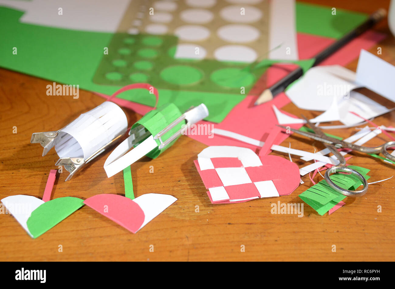 Making Christmas Decorations From Colored Paper Stock Photo