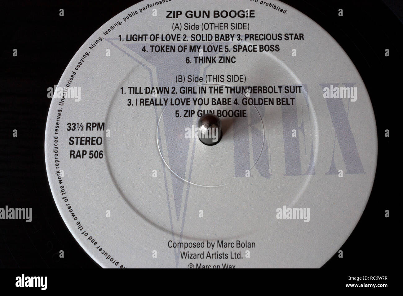 Marc Bolan Vinyl Record Label Zip Gun Boogie Stock Photo Alamy