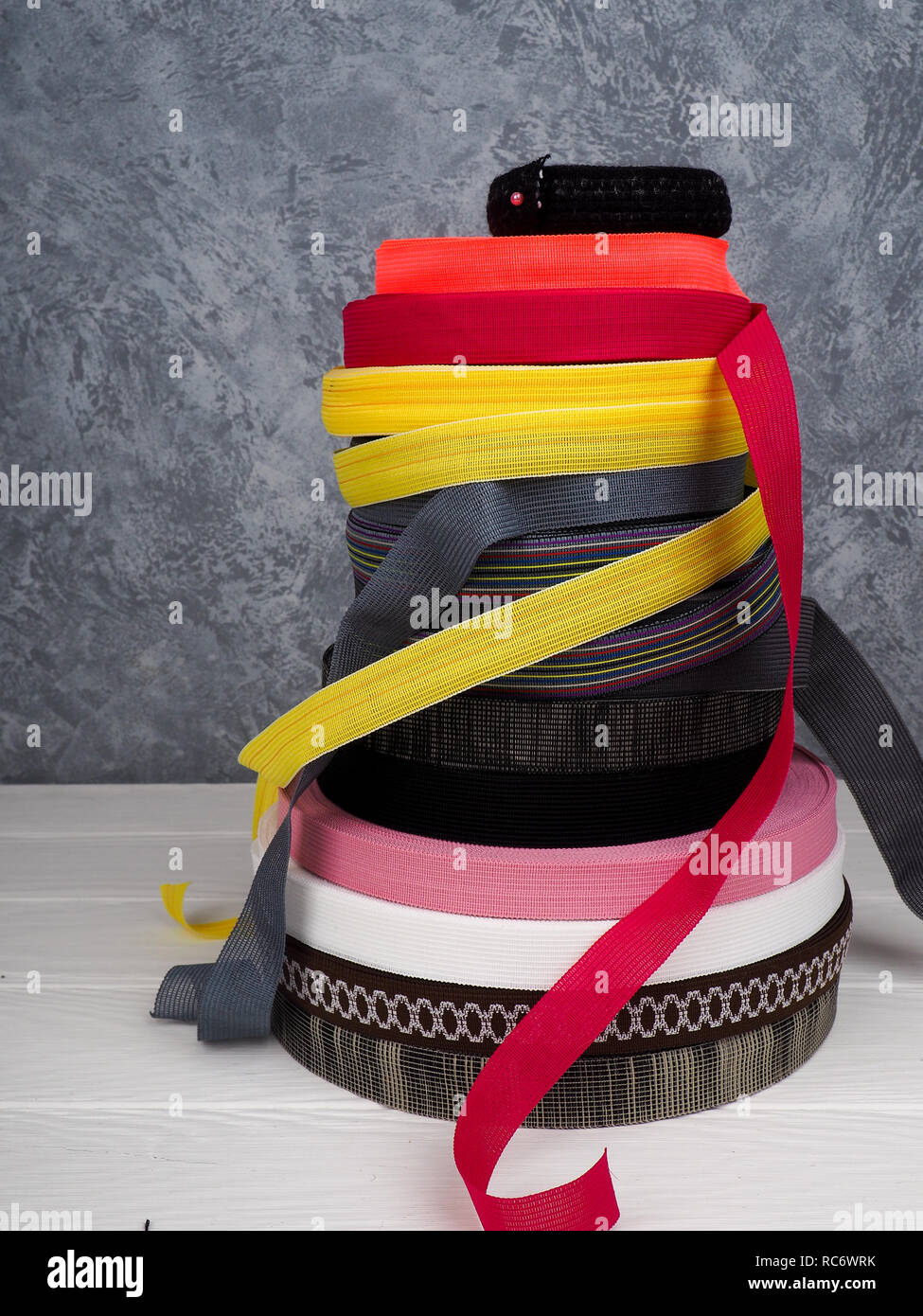 Coiled Ribbons Ribbon of different colors in coils Stock Photo - Alamy