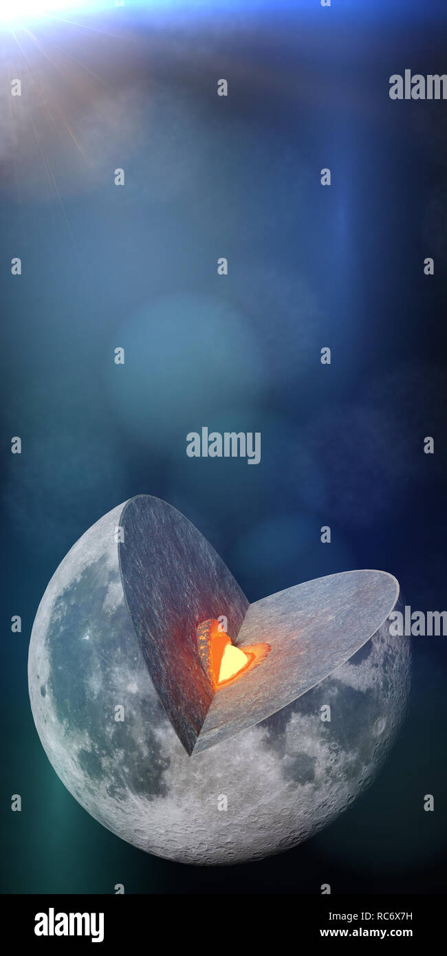 Moon structure, space science, realistic educational info graphic Stock Photo