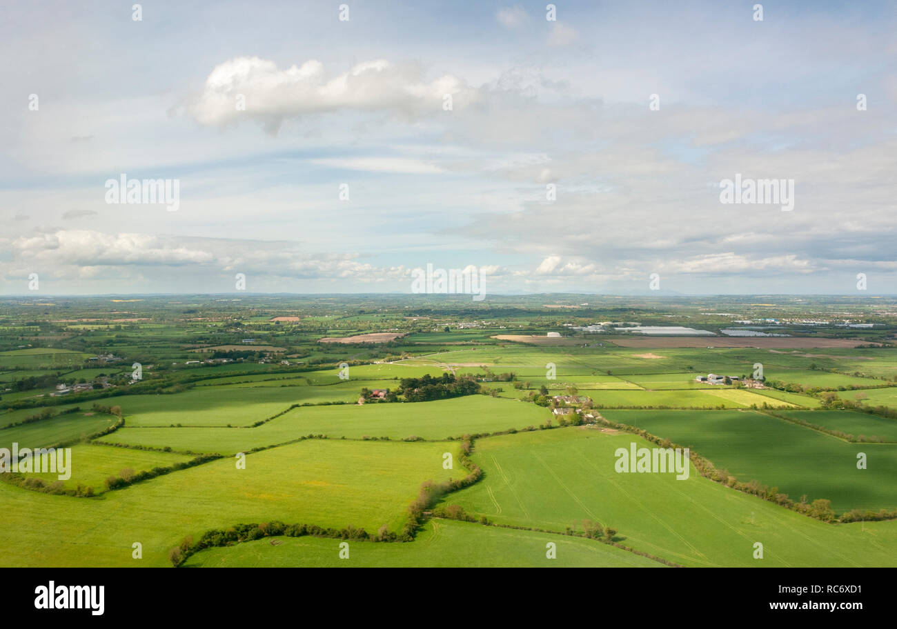 aerial scenery above Ireland in sunny ambiance Stock Photo