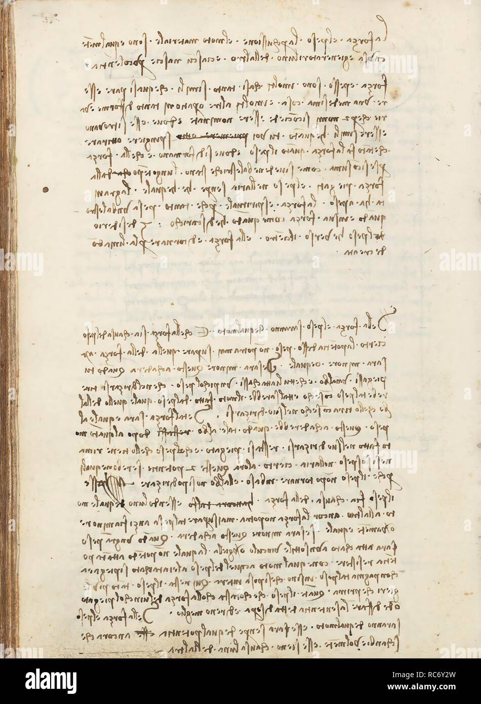 Folio f 52v. Codex Madrid I (Ms. 8937) 'Treaty of statics and mechanics', 192 folios with 384 pages. Internal format: 215 x 145 mm. APPLIED MECHANICS (MACHINES AND WITS). PRINCIPLES OF MECHANICS, CINEMATICS, DYNAMICS. Museum: BIBLIOTECA NACIONAL DE ESPAÑA, MADRID. Author: LEONARDO DA VINCI. Stock Photo