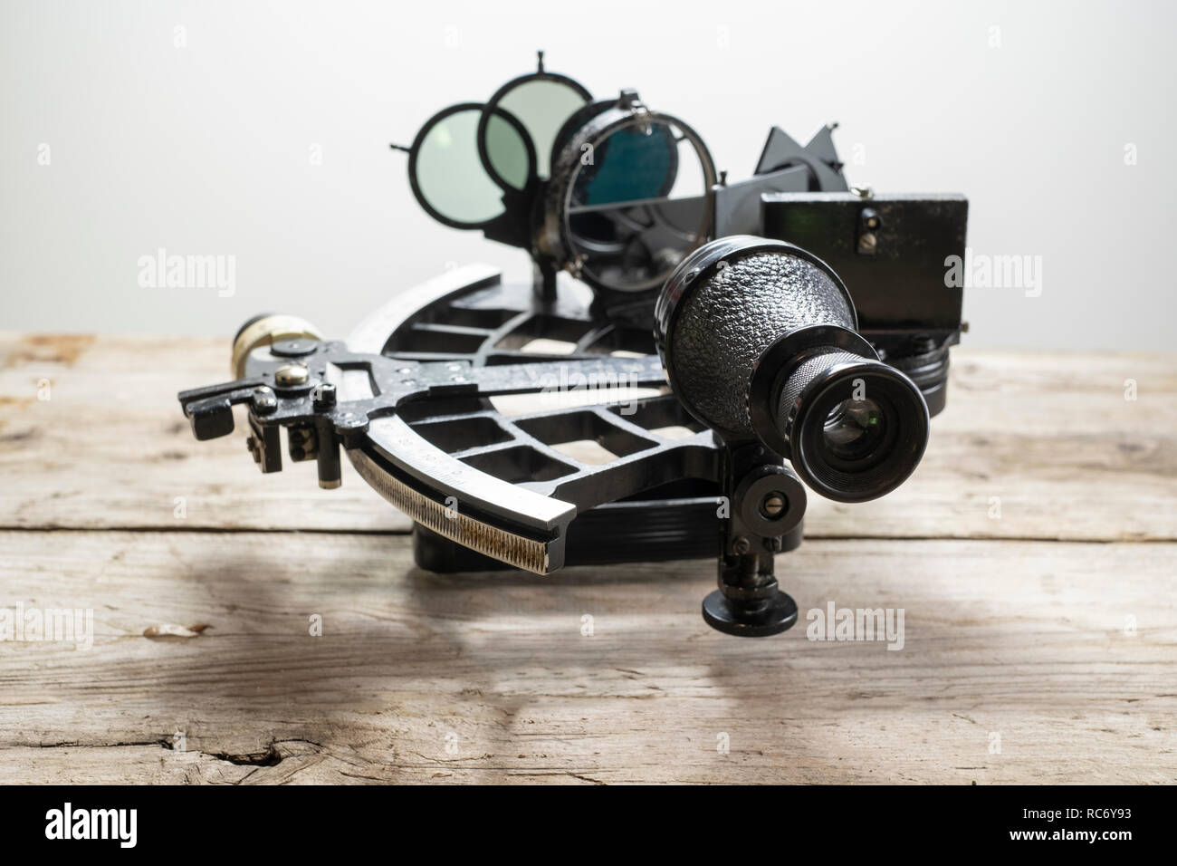 Vintage sextant, a traditional nautical device for calculating location Stock Photo