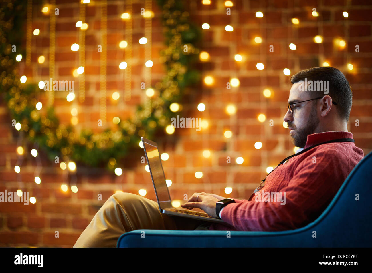 Working in decorated office Stock Photo