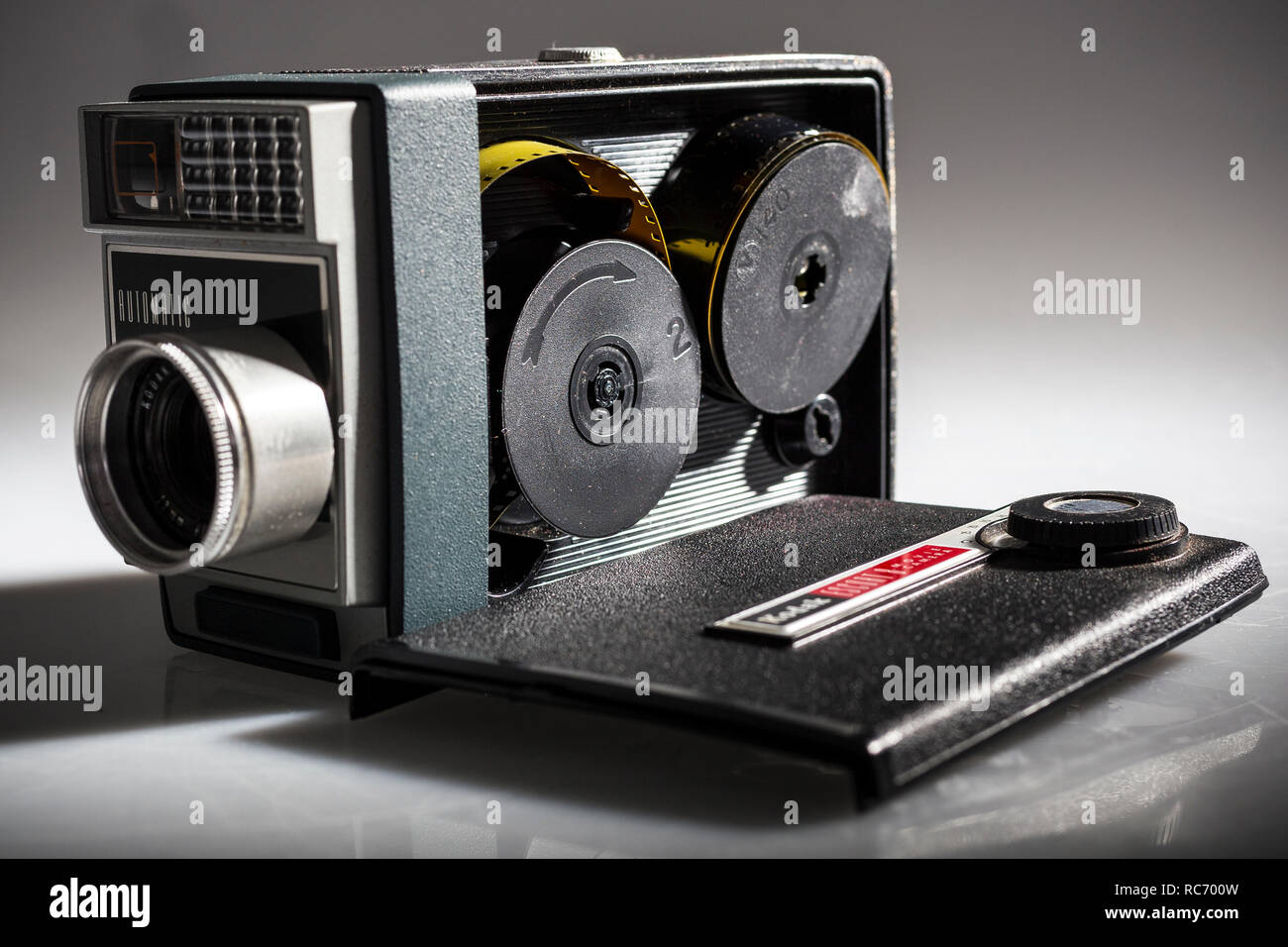 A Super 8mm camera is a motion picture camera specifically manufactured to use the Super 8mm motion picture format. Super 8mm film cameras Stock Photo