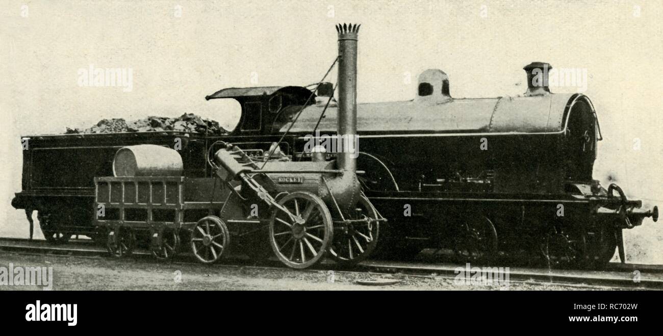 'The Rocket Contrasted with the Lost Type of 4-4-0', c1930. Creator: Unknown. Stock Photo