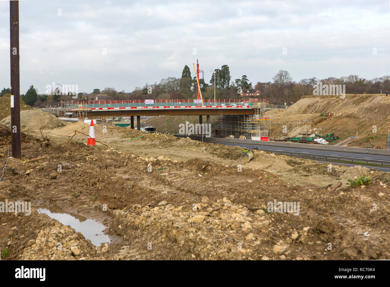A new road bridge being installed over the M20, near Ashford, Kent