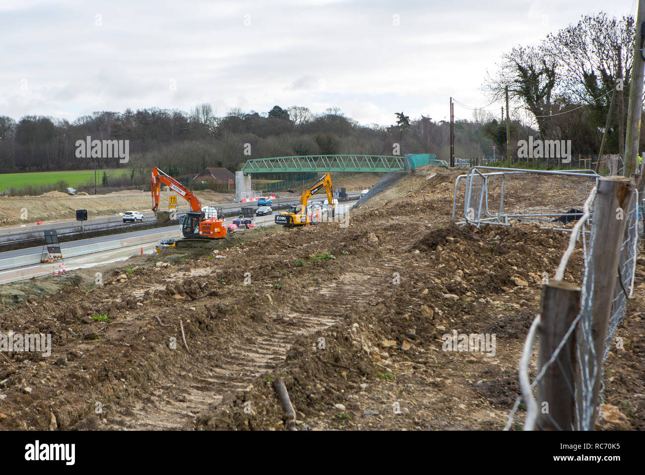 New pedestrian bridge under construction over the M20 in Kent, near Ashford. Stock Photo