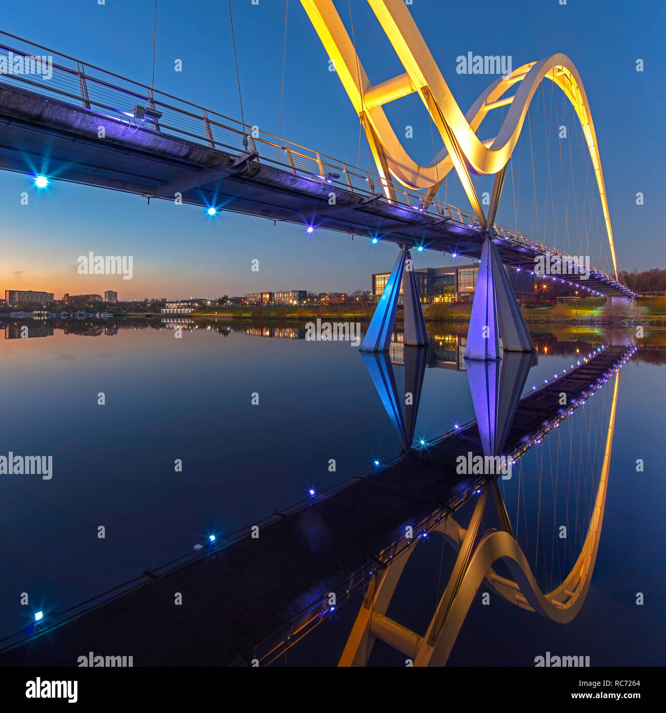 Infinity Bridge at dusk, Stockton on Tees, Tees Valley, England, United Kingdom Stock Photo