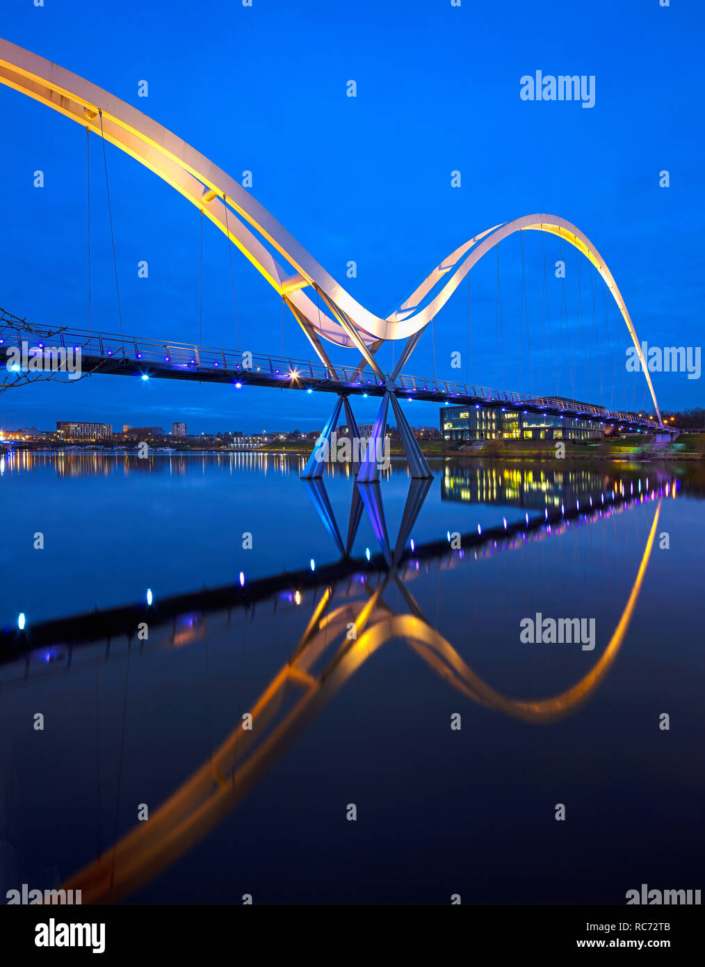 Infinity Bridge at dusk, Stockton on Tees, Tees Valley, England, United Kingdom Stock Photo