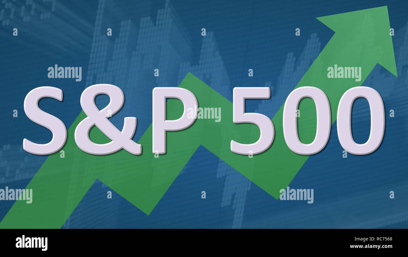 The American Stock Market Index S P 500 Is Going Up A Green Zig Zag Arrow Behind The Word S P 500 On A Blue Background With Chart Shows Upwards Stock Photo Alamy
