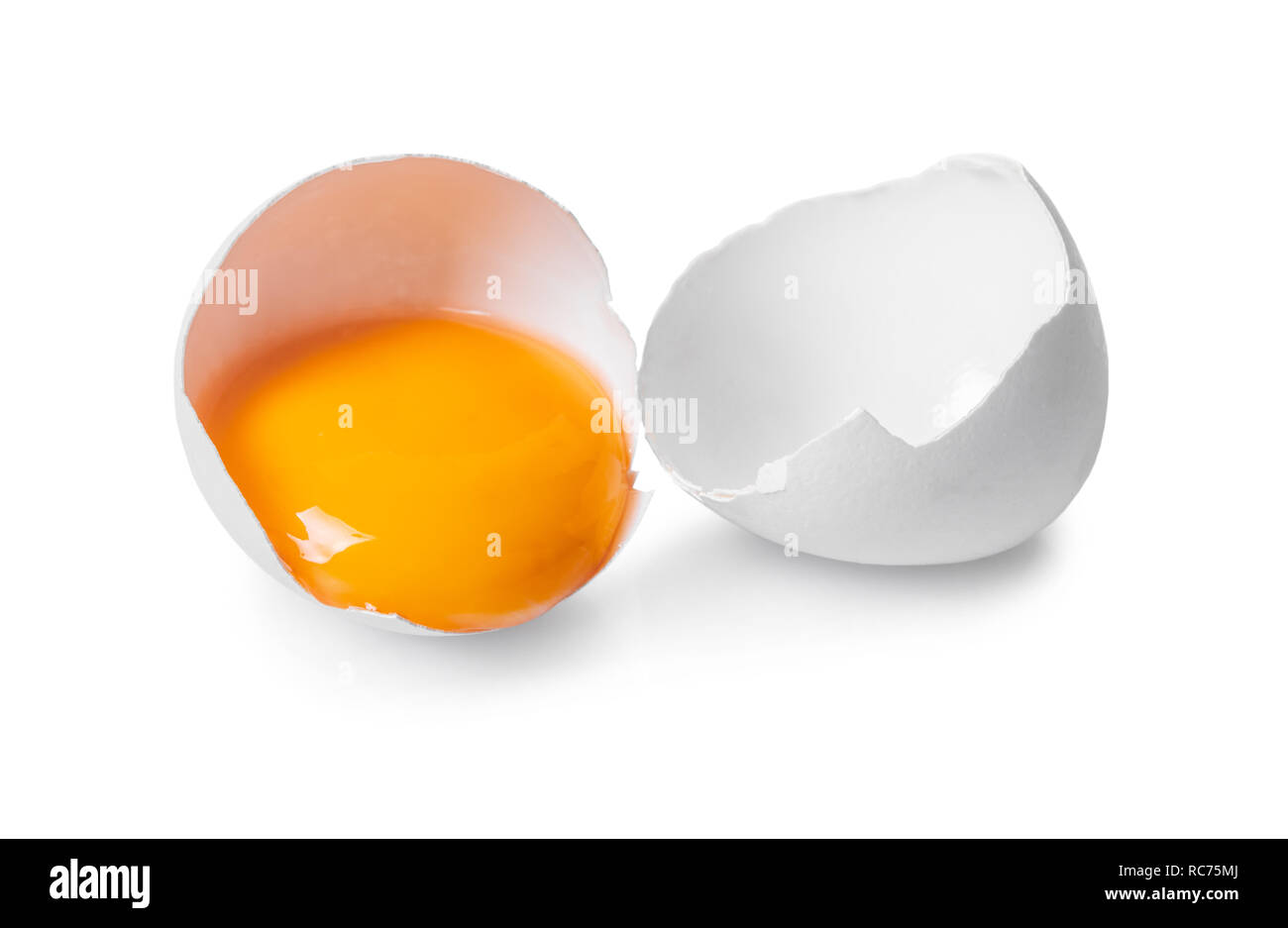 broken chicken egg on white isolated background Stock Photo - Alamy