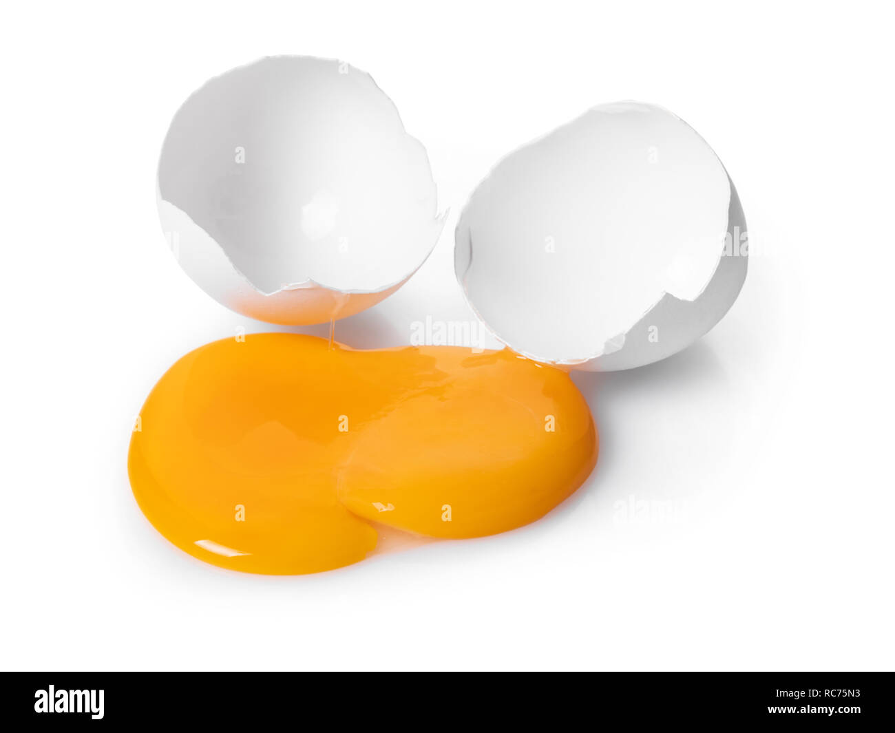 broken chicken egg on white isolated background Stock Photo - Alamy