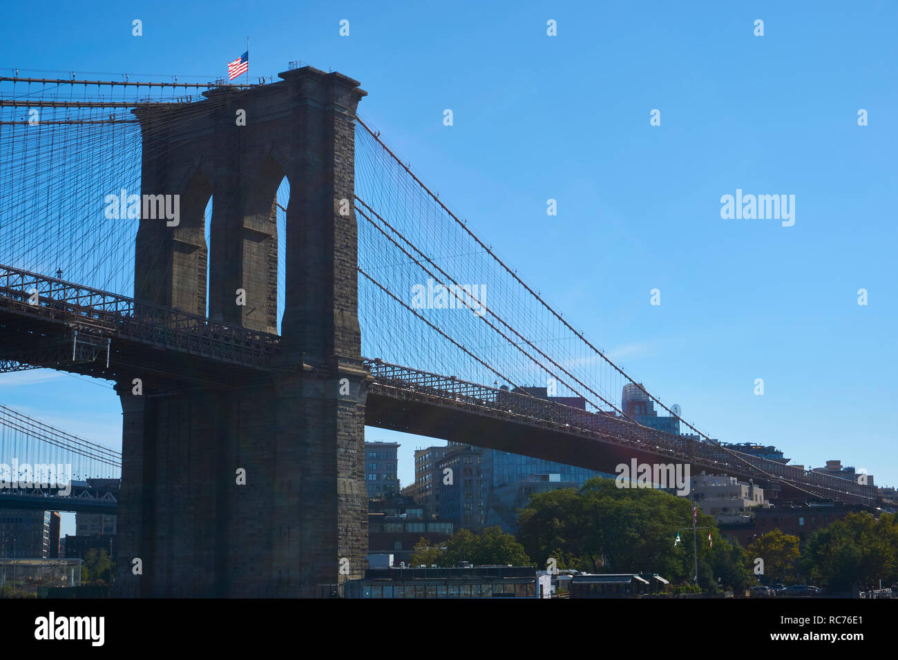 New York Brooklyn bridge and a blue sky Stock Photo