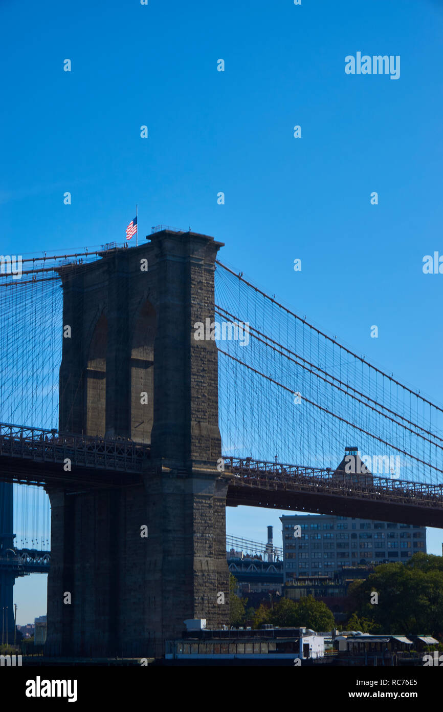 New York Brooklyn bridge and a blue sky Stock Photo