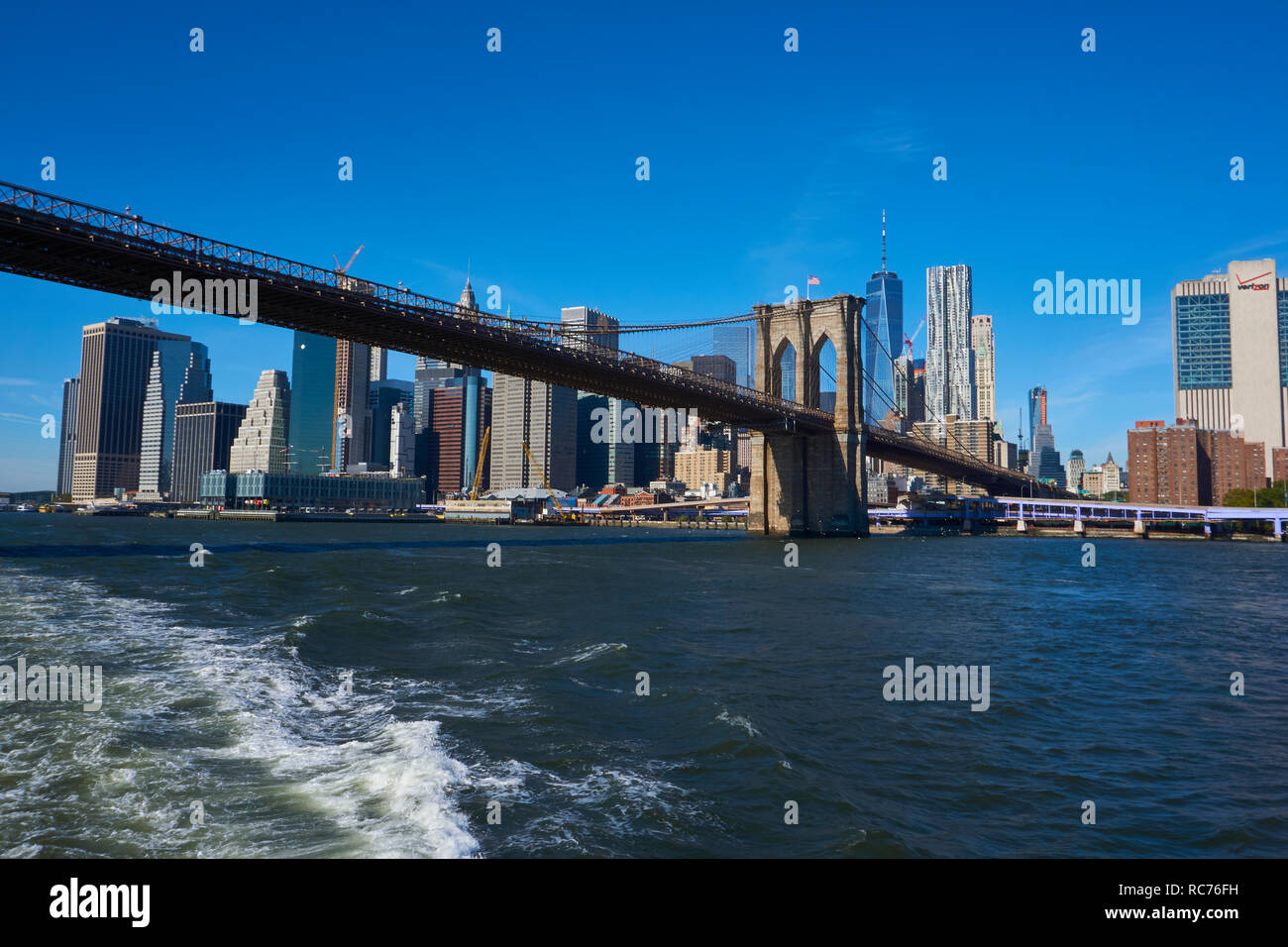 New York Brooklyn bridge and the skyline Stock Photo Alamy
