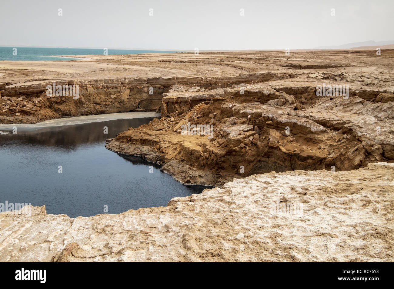 Israel, Dead Sea A sinkhole caused by the receding water level of the ...