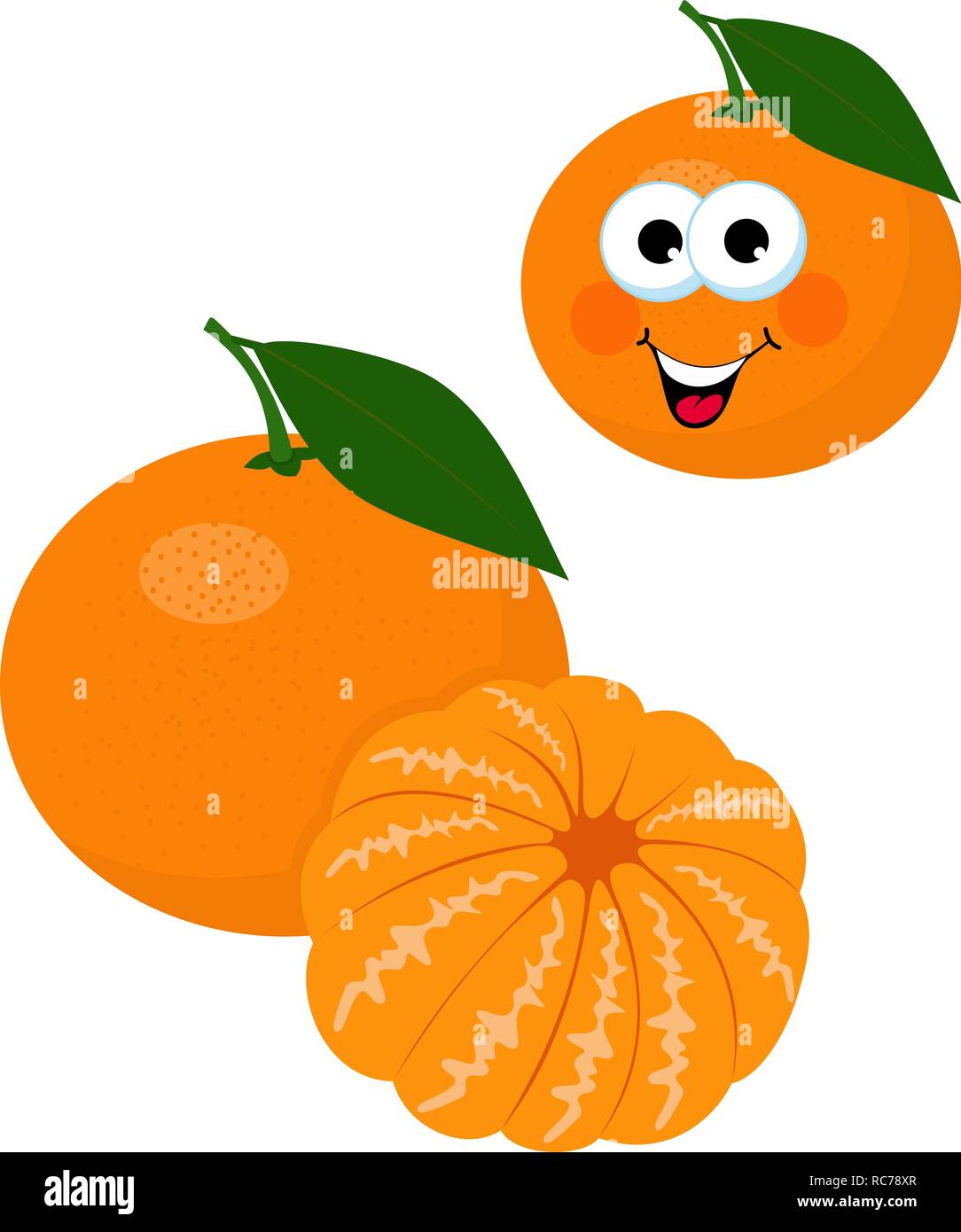 Mandarin, tangerine, clementine with leaves isolated on white