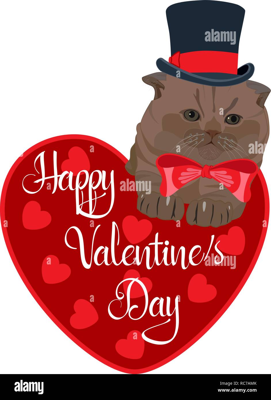 Two Cats in Love. Valentine Day Greeting Card. Vector Illustration