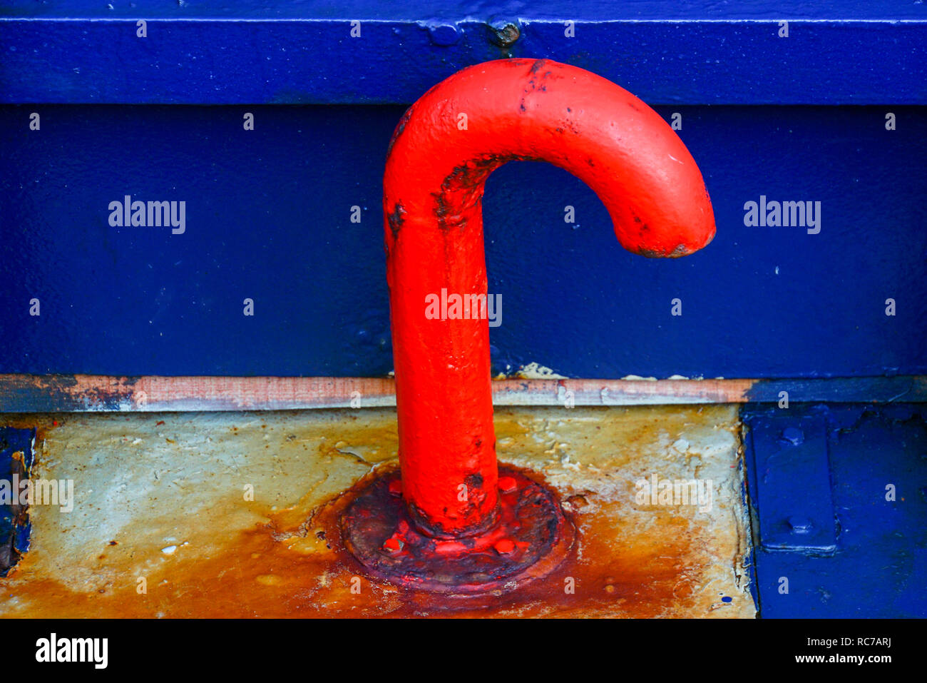 Red air vent of a blue ship Stock Photo Alamy