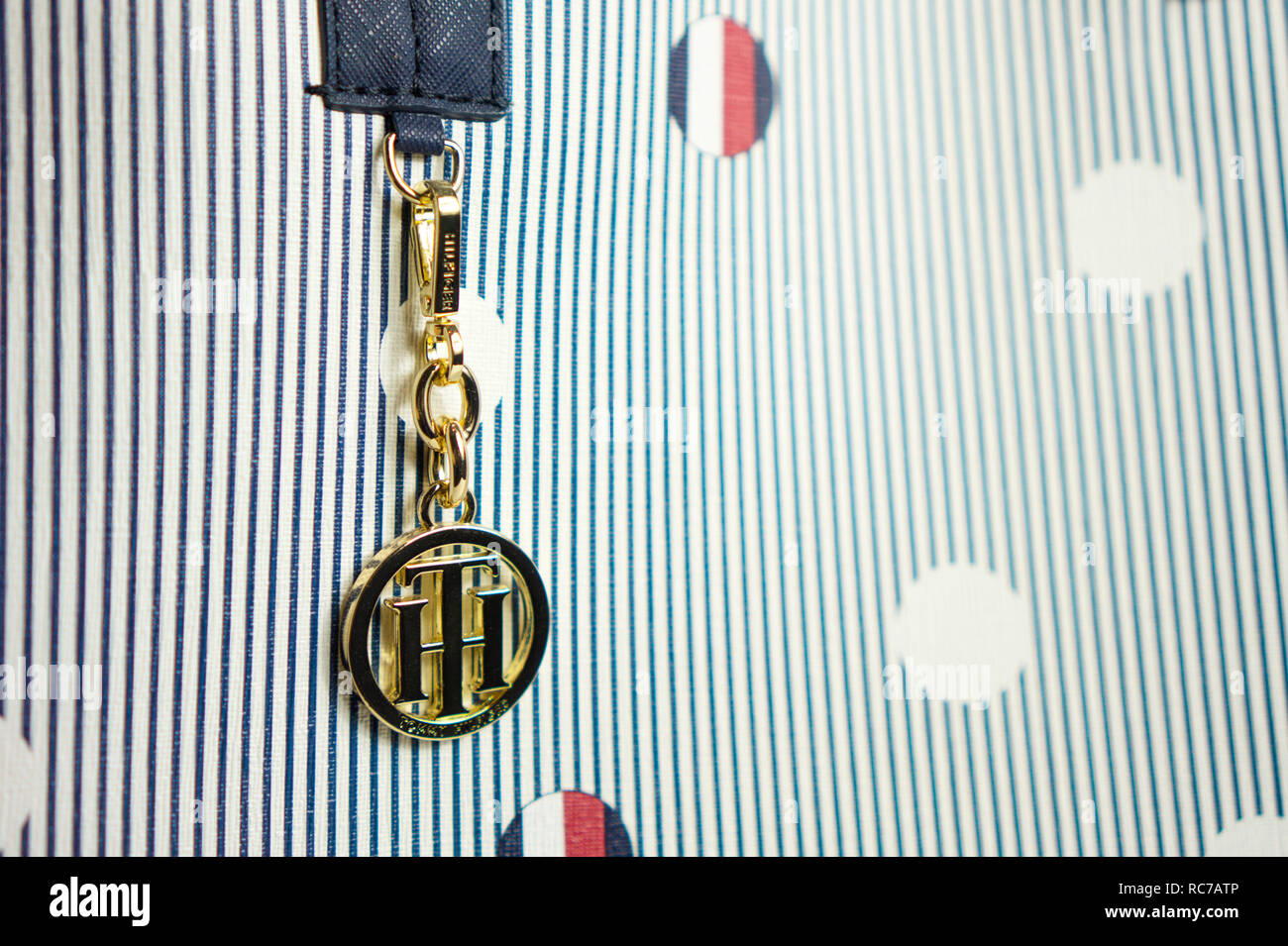 Tanakajd, Hungary - 01. 13. 2019: close up picture of a bag with tommy  hilfiger hanger decoration and colors Stock Photo - Alamy