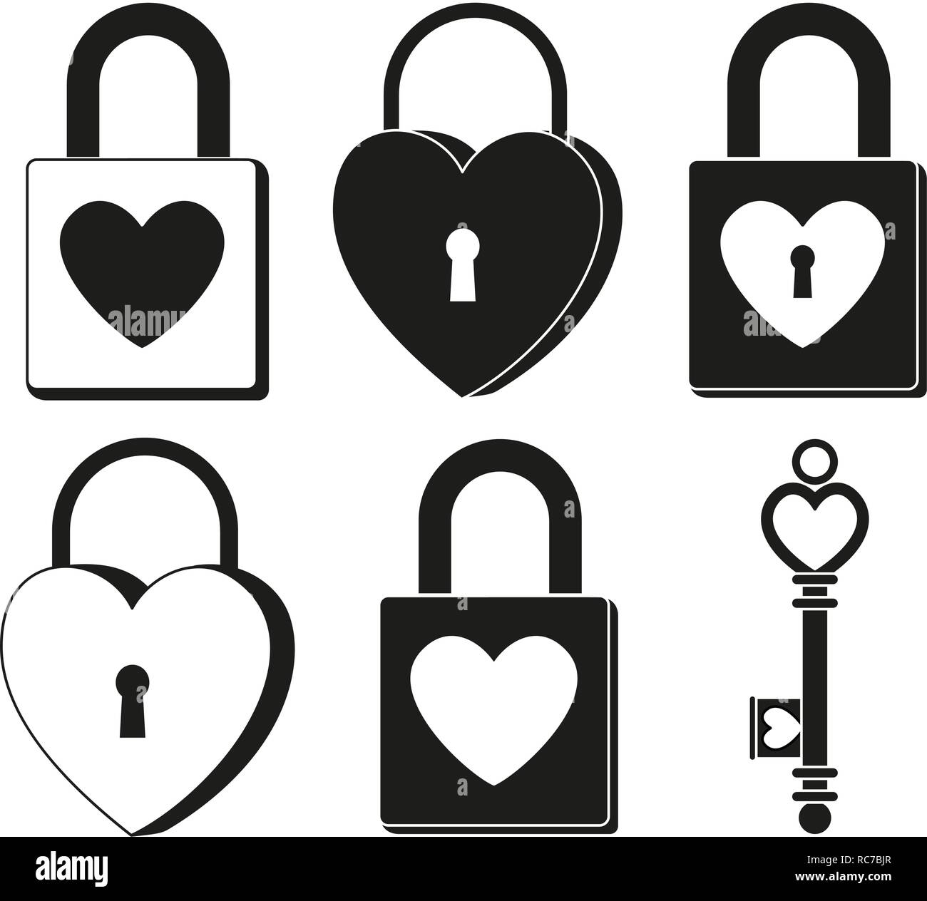 Black and white padlock ornate key silhouette set Stock Vector Image