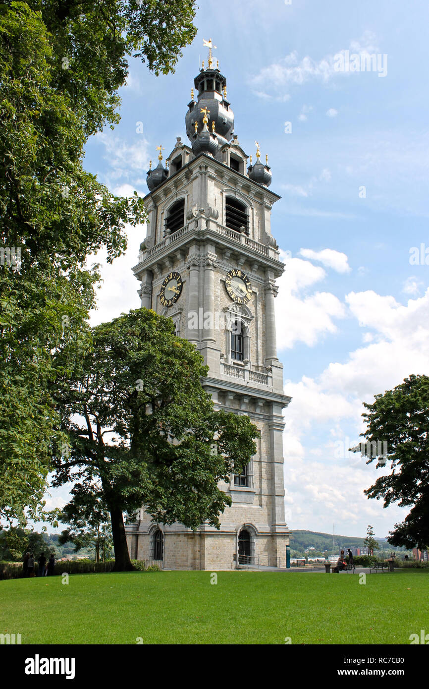 Mons, Belgium. The Belfry of Mons, the only baroque bell tower in Belgium and a World Heritage Site since 1999 Stock Photo