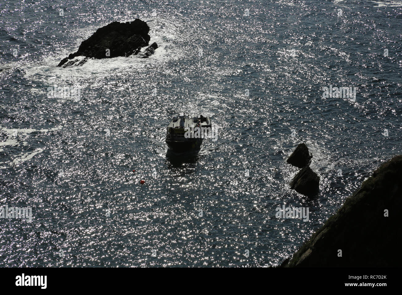 elevated view of atlantic waves crashing onto rocks, wild atlantic way, county kerry, ireland Stock Photo