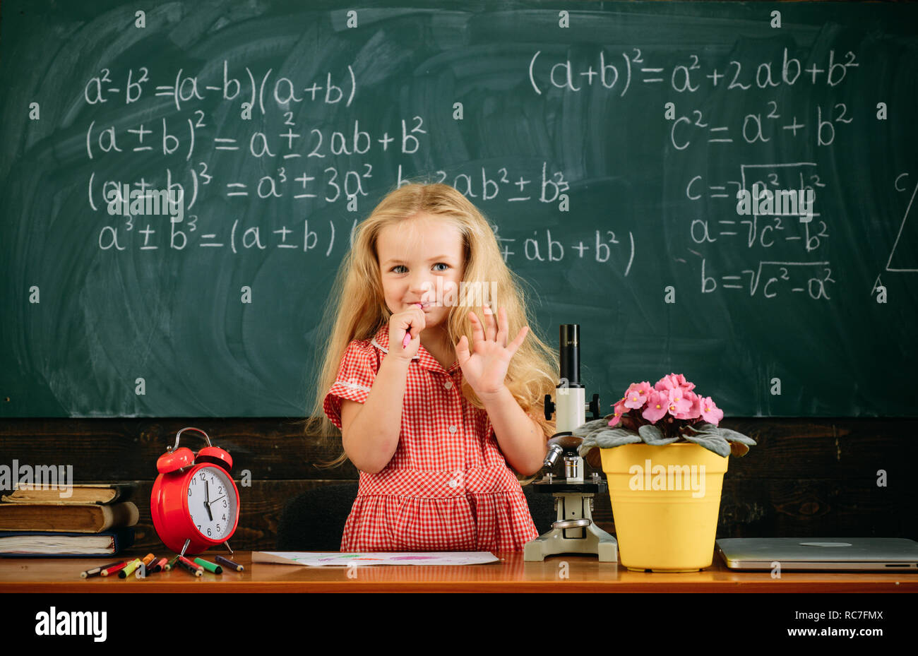 Small girl have lesson during school time. Its time for school Stock ...