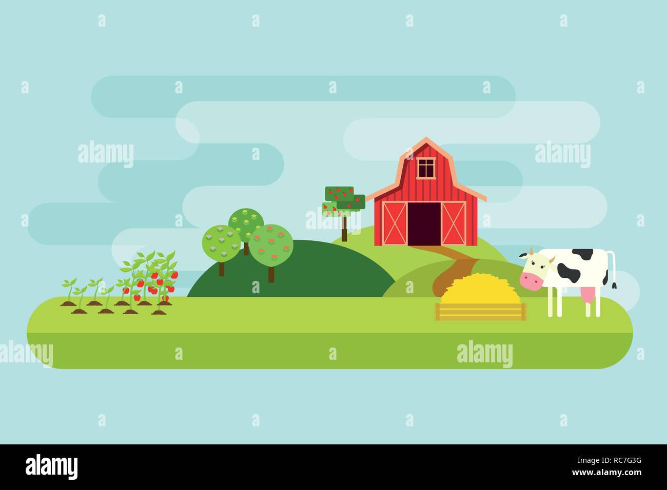 Agriculture and Farming. Rural landscape. Vector illustration Stock ...