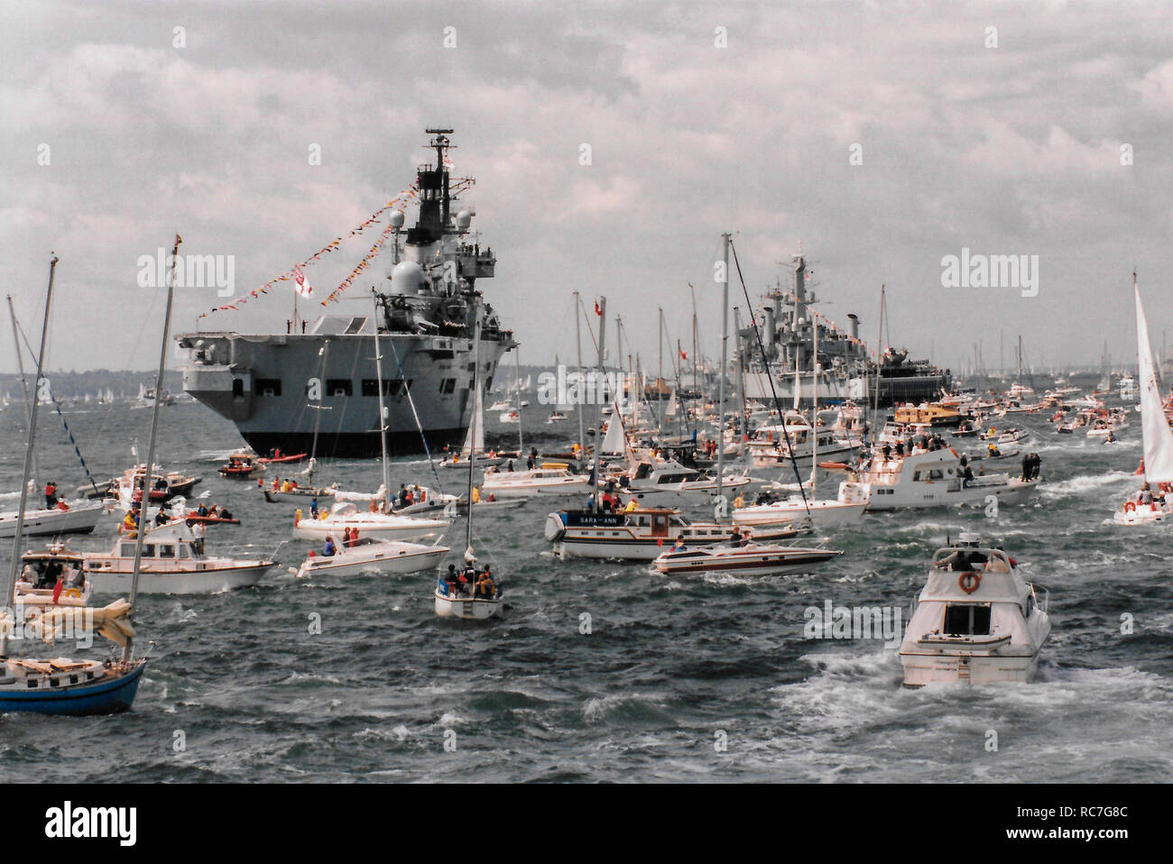 USS Aircraft Carrier George Washington attends the 50th Anniversary D-Day landings Fleet Review on 6th June 1994 at Spithead off Portsmouth UK. Stock Photo