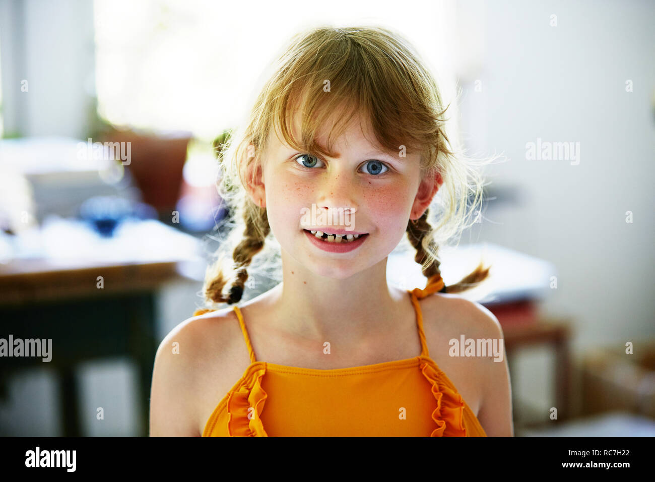 Portrait Of Girl With Pigtails Stock Photo Alamy