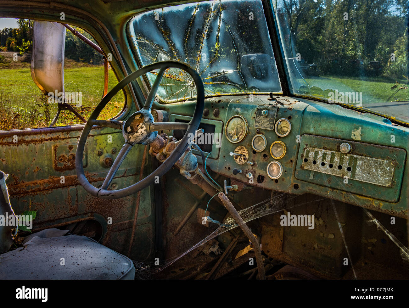 Interior Of Old Truck In The Truck Cemetery Near Columbia
