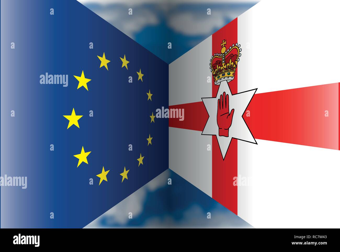 European Union versus North Ireland flags, vector illustration Stock Vector