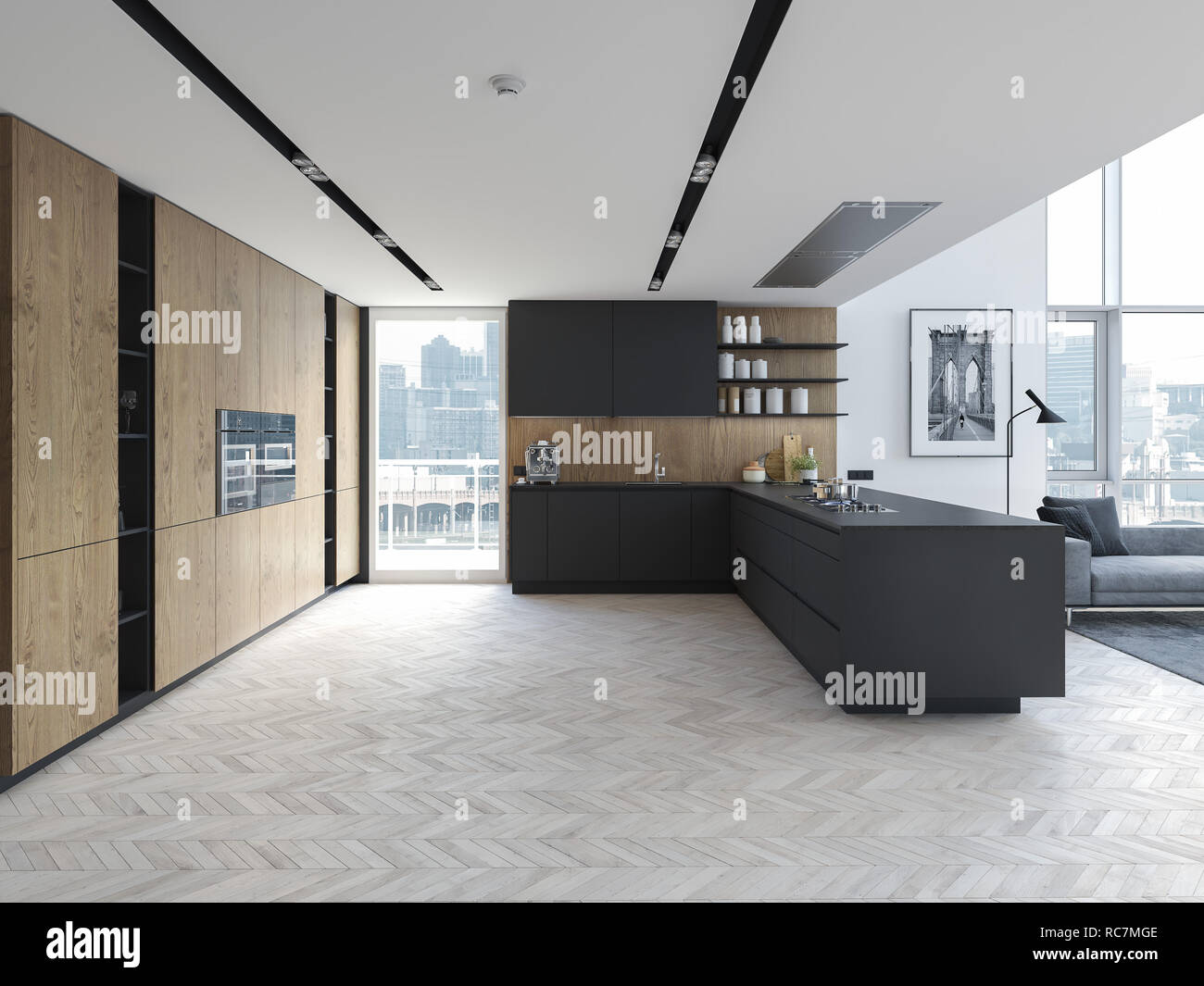 new modern scandinavian loft apartment. 3d rendering Stock Photo