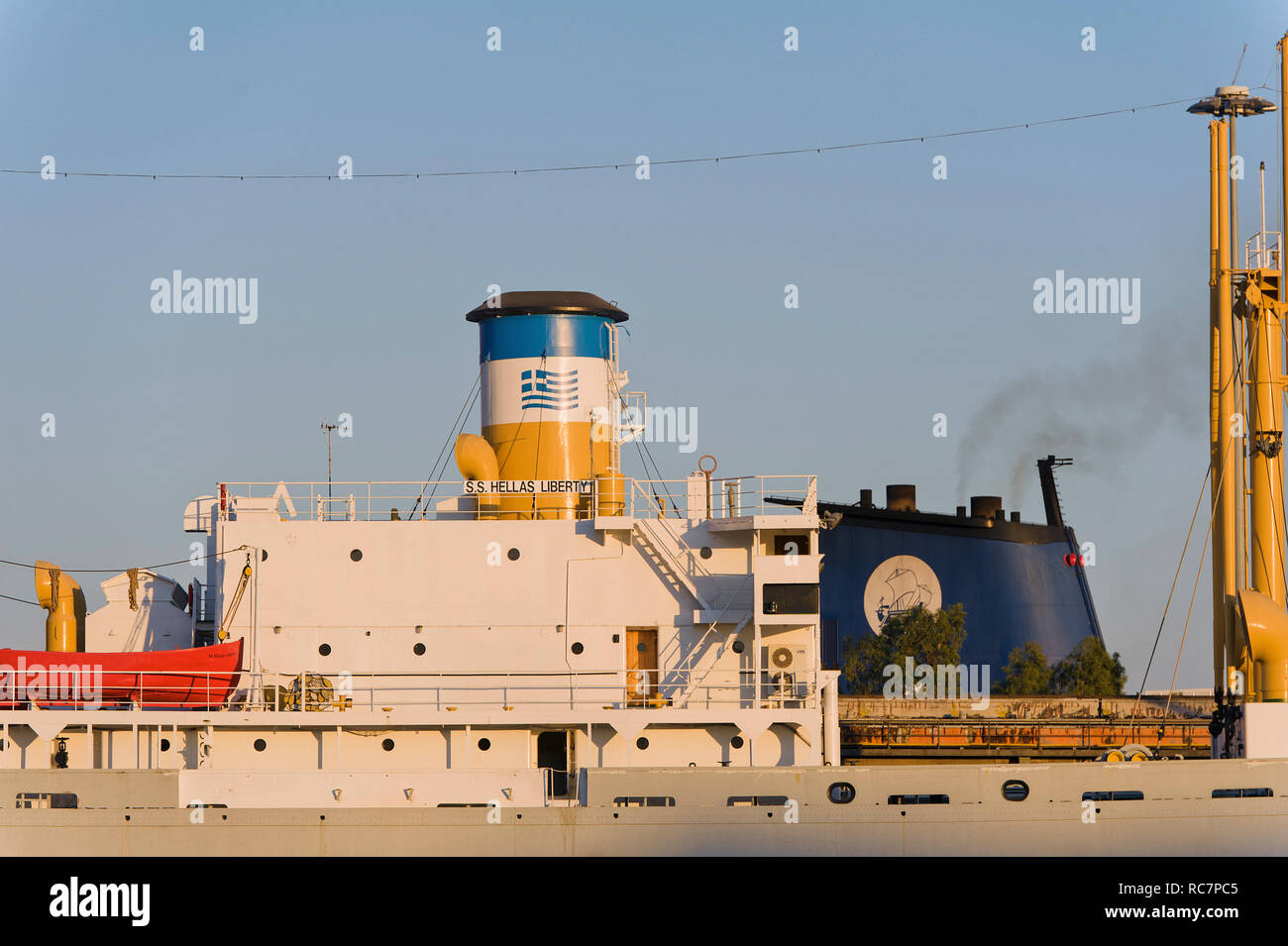 old liberty ship turned into a museum in the port of Piraeus Stock Photo