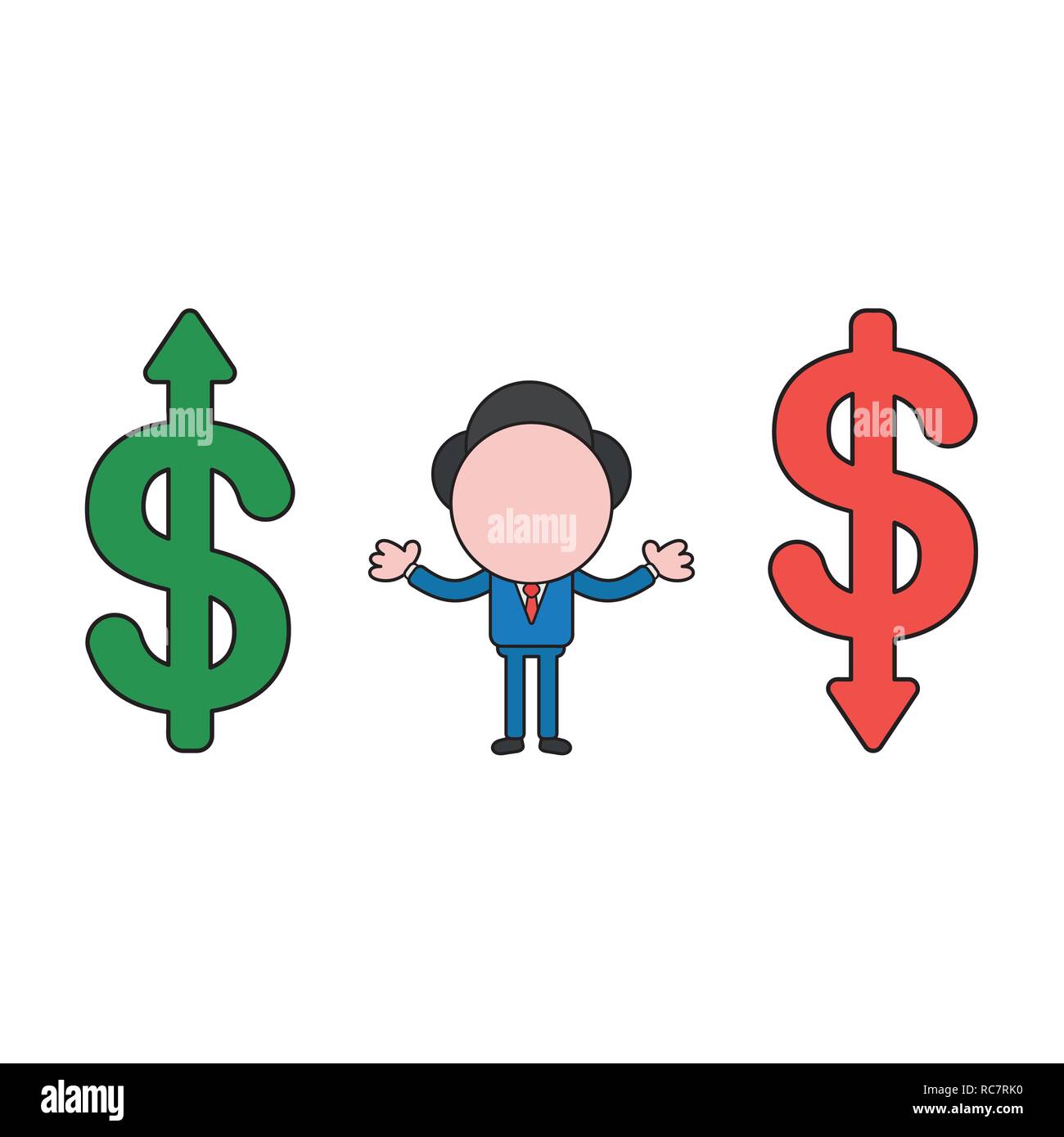 Vector illustration concept of businessman character between dollar ...