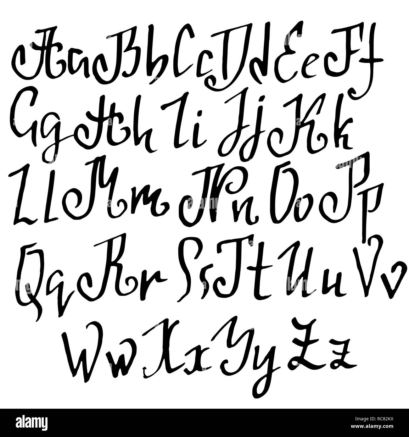Grunge old pen gothic font. Blackletter script. Vector illustration. Stock Vector