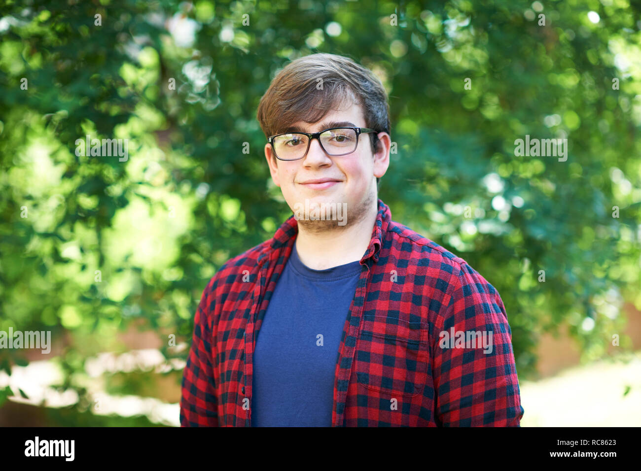 Young male higher education student on college campus, portrait Stock Photo