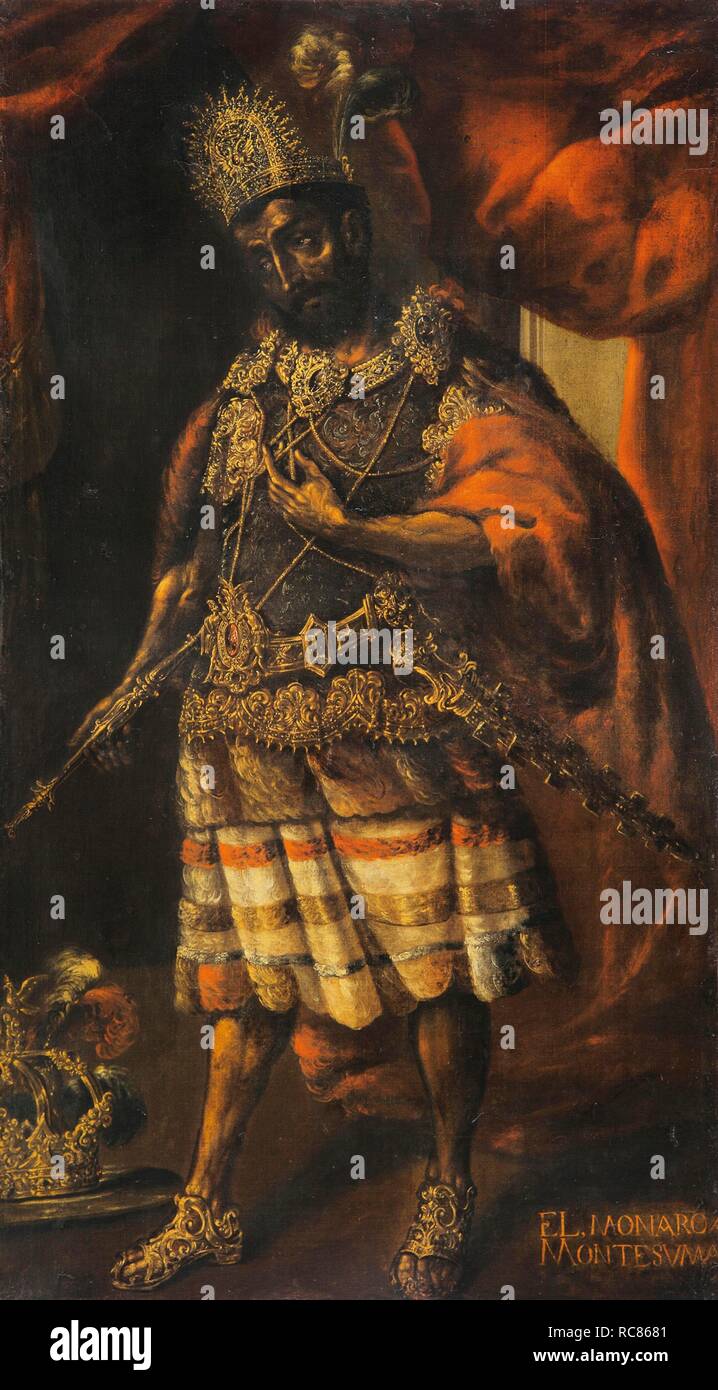 Portrait of Moctezuma II. Museum: PRIVATE COLLECTION. Author: ANONYMOUS. Stock Photo