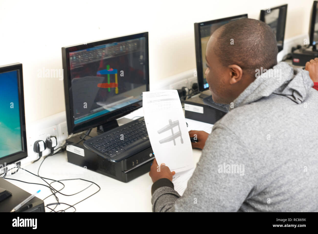 College student studying in classroom Stock Photo